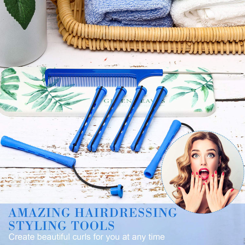 36 Pieces Cold Wave Rod Hair Perm Rods Hair Rollers Perming Rods Curlers with Steel Rat Tail Comb for Hairdressing Styling (Blue,0.35 Inch) 37 Piece Set Blue - NewNest Australia