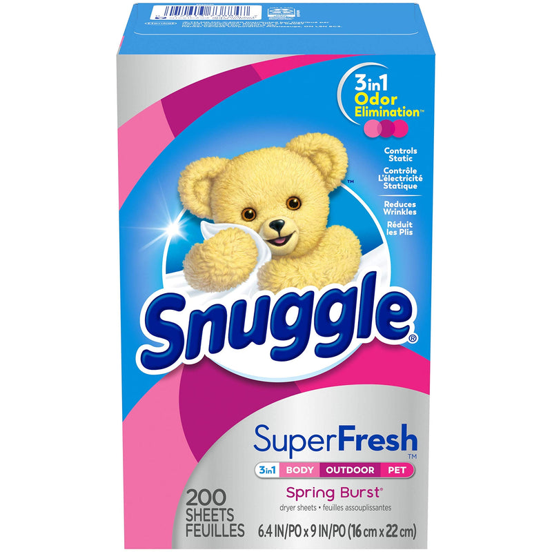 Snuggle Plus SuperFresh Fabric Softener Dryer Sheets with Static Control and Odor Eliminating Technology, Burst, White, 200 Count, Spring - NewNest Australia