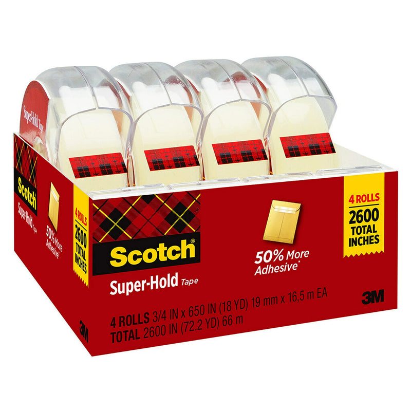 Scotch Super-Hold Tape, 4 Rolls, Transparent Finish, 50% More Adhesive, Trusted Favorite, 3/4 x 650 Inches, Dispensered (4198) - NewNest Australia