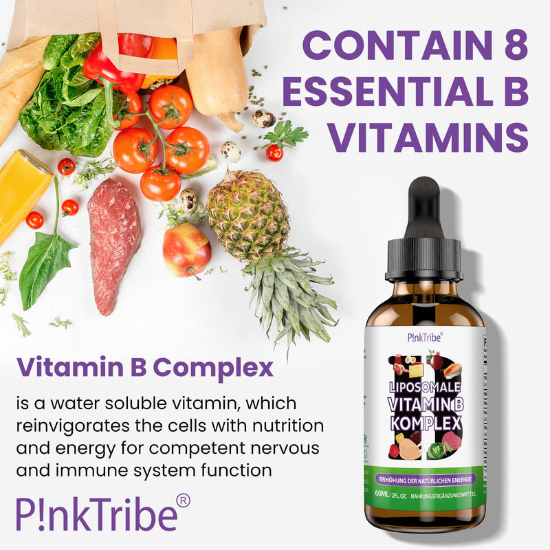 Liposomal Vitamin B Complex Liquid - High Dose Drops with All 8 B Vitamins, Active Vitamin B Forms, Vegan, No Additives, 60ml (Pack of 1) Pack of 1 - NewNest Australia