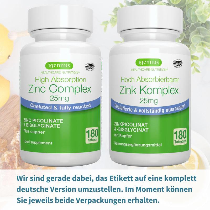 Zinc Chelate 25mg, zinc tablets high dosage with copper, zinc bisglycinate & zinc picolinate for healthy skin, immune system, and cell health, clean label, 180 tablets, from Igennus - NewNest Australia