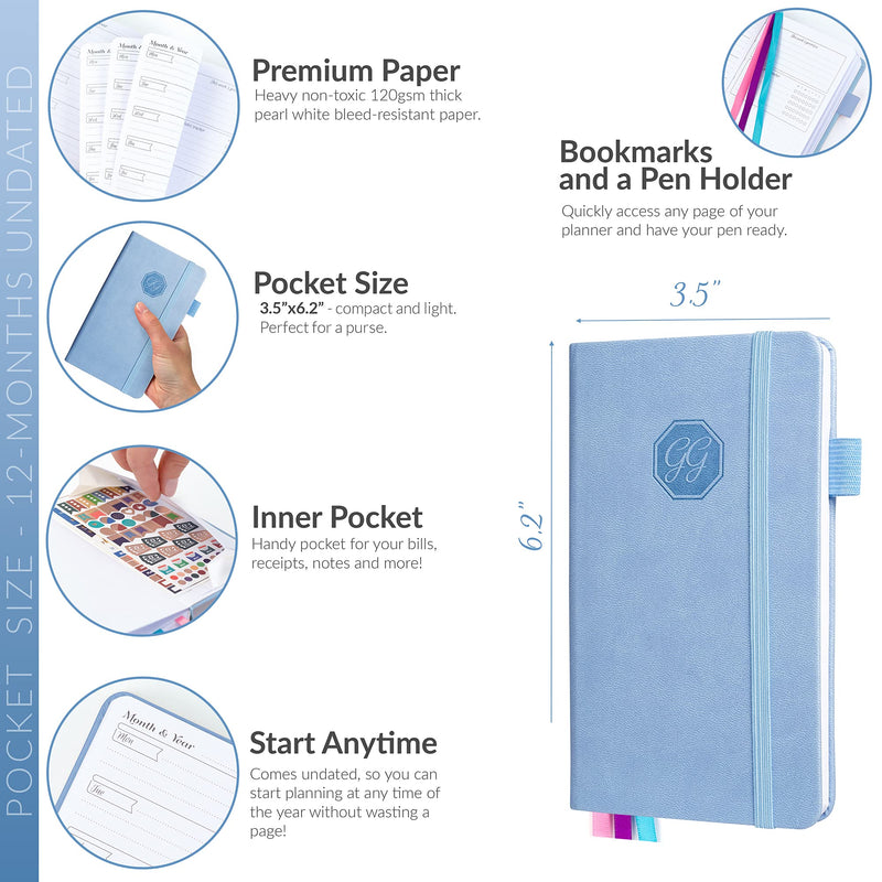 GoGirl Planner and Organizer for Women – Pocket Size Weekly Planner, Goals Journal & Agenda to Improve Time Management, Productivity & Live Happier. Undated – Start Anytime, Lasts 1 Year - Light Blue Pocket (3.5'' x 6.2'') - NewNest Australia