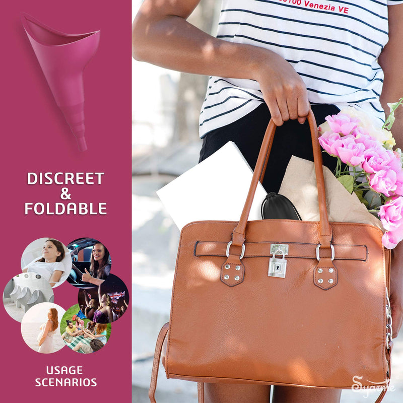 Syarme Female Urination Device,Portable Reusable Urinal Funnel with Extension Tube,Small Folding Storage,Suitable for Travel,Festivals,Camping,Traffic Jams,Etc,Includes Waterproof Bag,Waterproof Cup Fuchsia - NewNest Australia