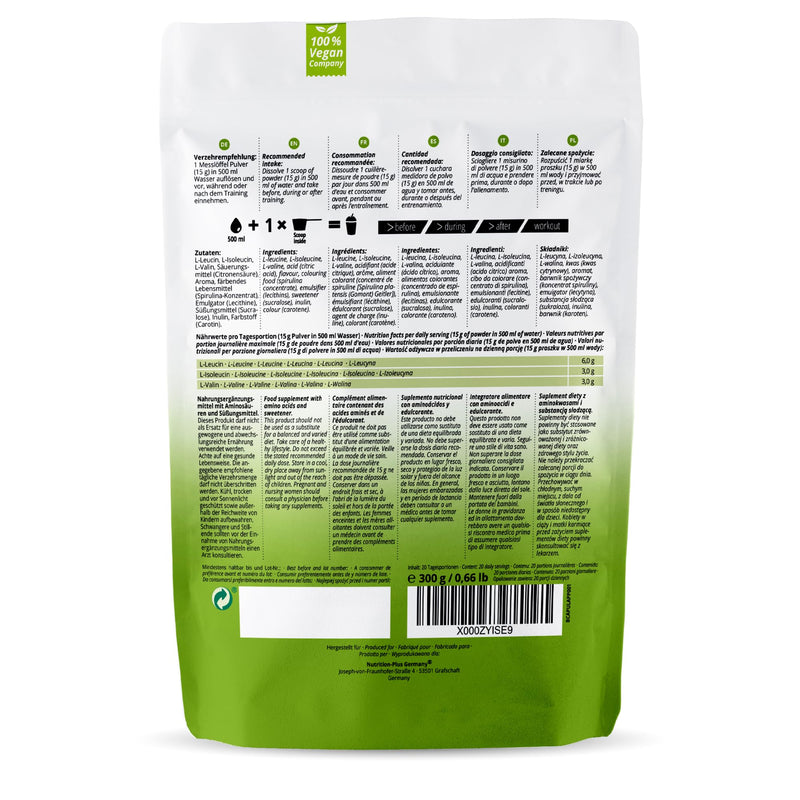 Bcaa Powder Green Apple - Amino Acids Complex High Dose - Bcaas Instant Powder Vegan - Bcaaminos Supplement - Green Apple Flavor 300 G - Amino Acid Preparation - NewNest Australia