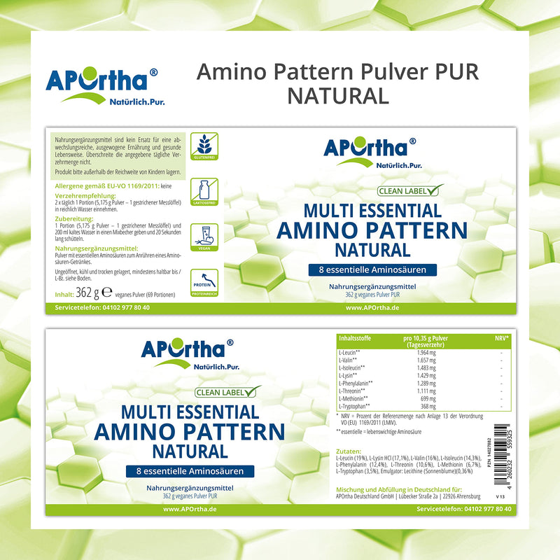 Aportha Multi Essential Amino Pattern I 362 G Amino Acid Powder With 8 Essential Amino Acids According To Prof. Dr. Luc√†-Moretti For Optimized Protein Supply I Amino Acids Complex High Dose Eaa Vegan - NewNest Australia