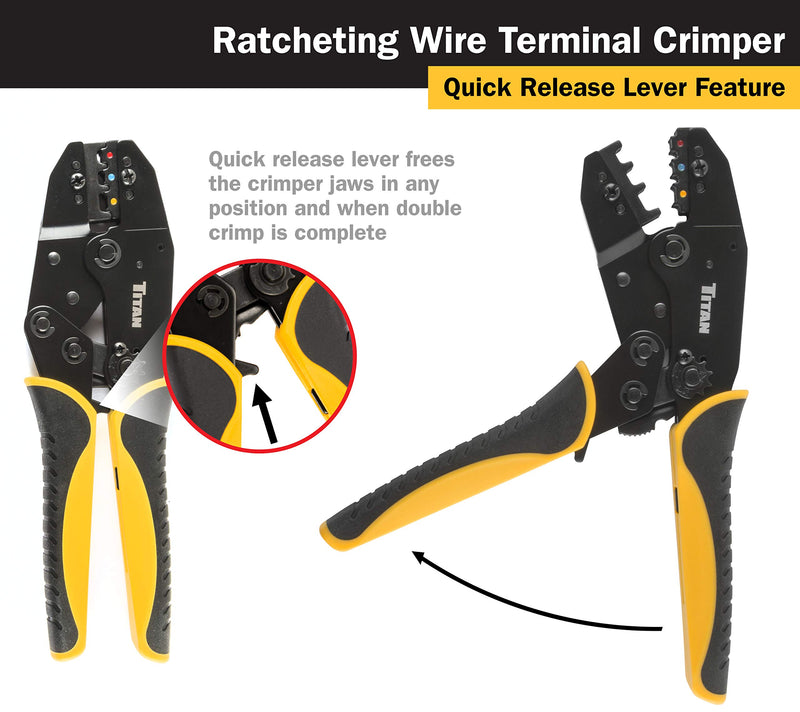 Titan 11477 Ratcheting Wire Terminal Crimper Tool for Insulated Terminals, Fixed Jaw Crimper Fixed Jaw Terminal Crimper - NewNest Australia