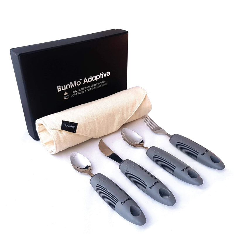 BunMo Adaptive Utensils for Elderly/Arthritis/Weak Hand Grip & Handicapped - Convenient Travel Pouch - NewNest Australia