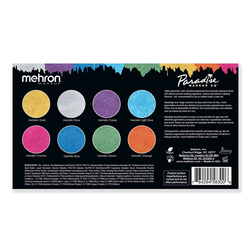 Mehron Paradise Brilliant Metallic Face Paint Palettes (8 Colors) - NewNest Australia