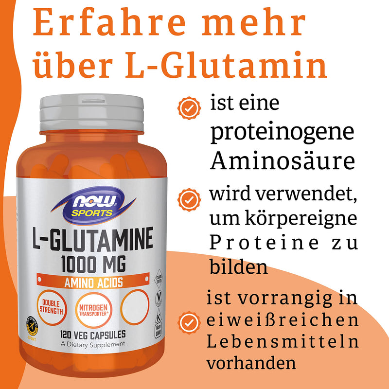 Now Foods, L-Glutamine, Double Strength, 1,000mg, 120 capsules, laboratory tested, amino acid, gluten-free, soy-free, non-GMO - NewNest Australia