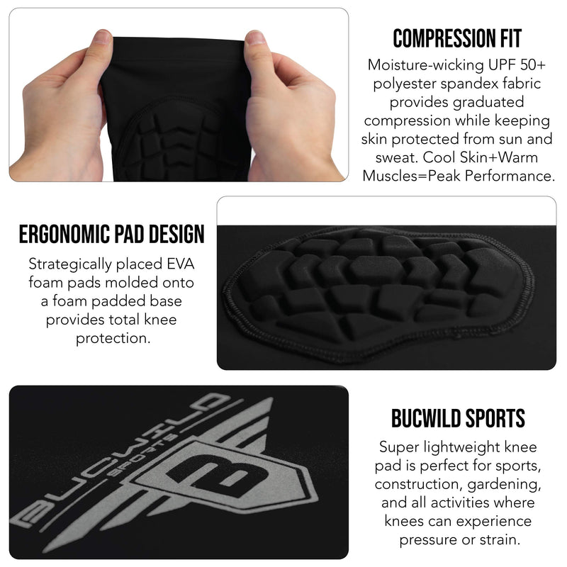 Bucwild Sports Compression Knee Pads for Basketball Volleyball Wrestling - Youth/Kids & Adult Sizes Black XX-Small - NewNest Australia