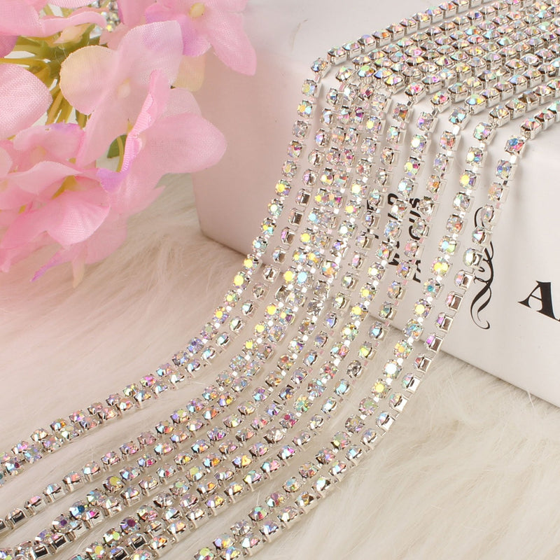 10Yard 2.8MM Clear Crystal Rhinestone Chain Close Trim Cup Chain Bulk for Craft Jewelry Making AB - NewNest Australia
