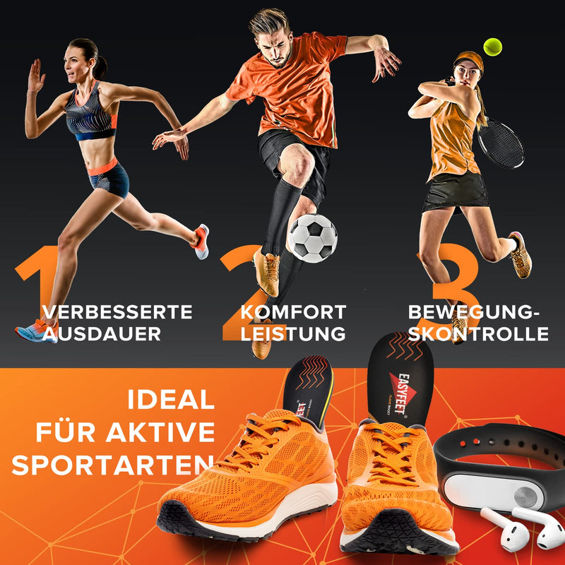 (New 2024) Sports Shoe Insoles Men Women - Ideal for Active Sports Walking Running Training Hiking Hockey - Shock Absorption Inserts - Orthopedic Comfort Insoles Black M (Men 9-10.5/Women 10-11.5) - NewNest Australia
