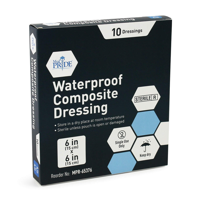 Medpride Waterproof Composite Wound Dressing Pads- 10-Pack, 6 inches by 6 inches Pads- Sterile, Individually Wrapped- for Men + Women- for Pressure Ulcers, Post Op Trauma-Injury-Medium Absorbency 6x6 Inch (Pack of 10) - NewNest Australia