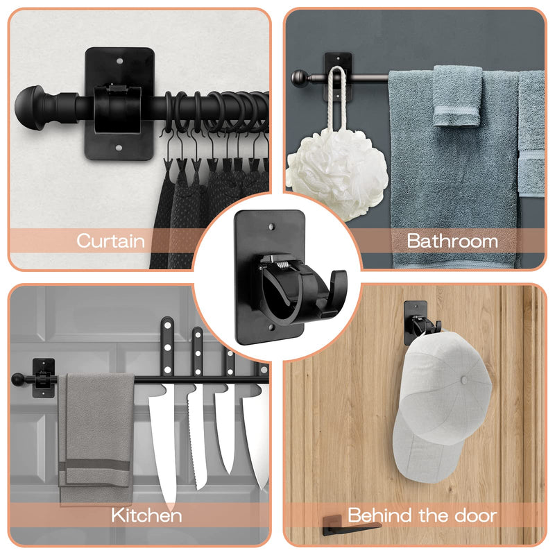 CIEMGNZOC 6 PCS Curtain Rod Bracket Holder, Universal Self Adhesive Wall Mount fits Support Curtain 0.6'' to 1.5'' Curtain Rod, Curtain Rod Hooks for Bathroom Kitchen(Curtain Rod Not Included)(Black) 6 Pcs Black - NewNest Australia
