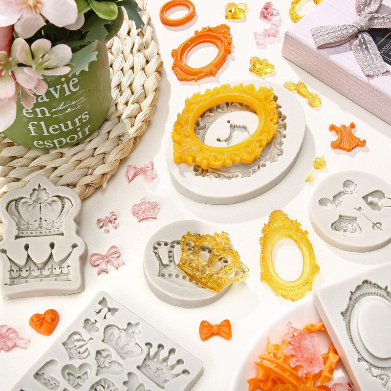 NewNest Australia - 6 Pieces Vintage Frame Fondant Mold Baroque Style Crown Fondant Mold Photo Frame Silicone Mold for DIY Topper Cake Decorating Sugar Chocolate Cookies Polymer Clay and Crafting Projects 