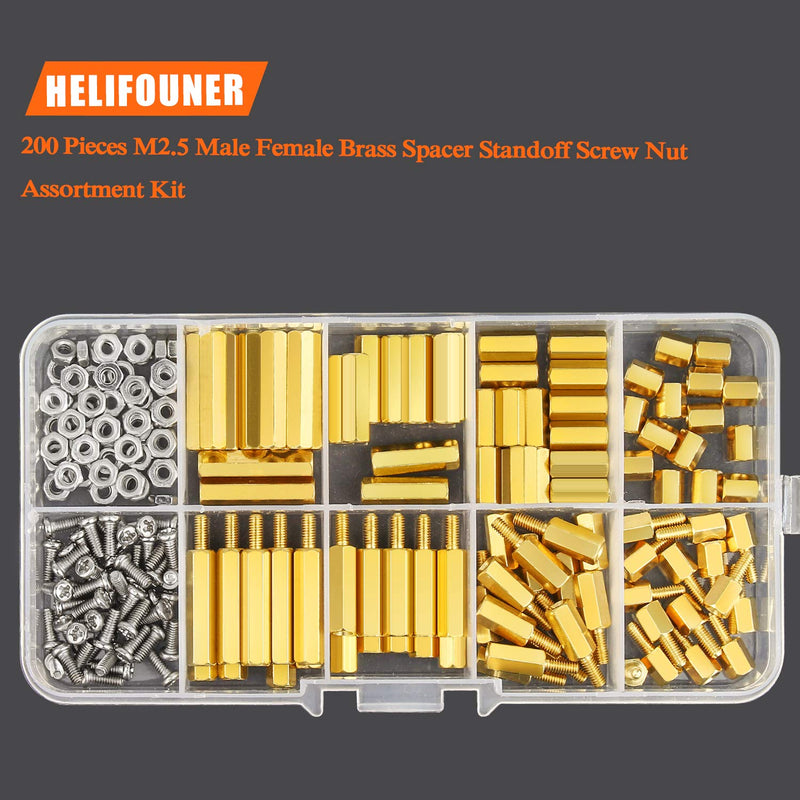 HELIFOUNER 200 Pieces M2.5 Male Female Hex Brass Spacer Standoff Screw Nut Assortment Kit - NewNest Australia
