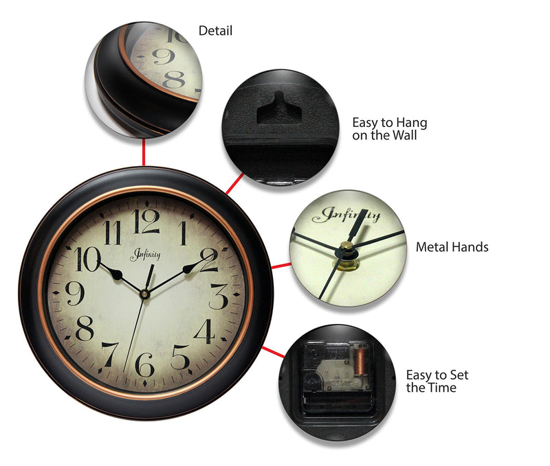 NewNest Australia - Infinity Instruments 14877BG-2732 Precedent Silent Sweep 12 inch Wall Clock Black 
