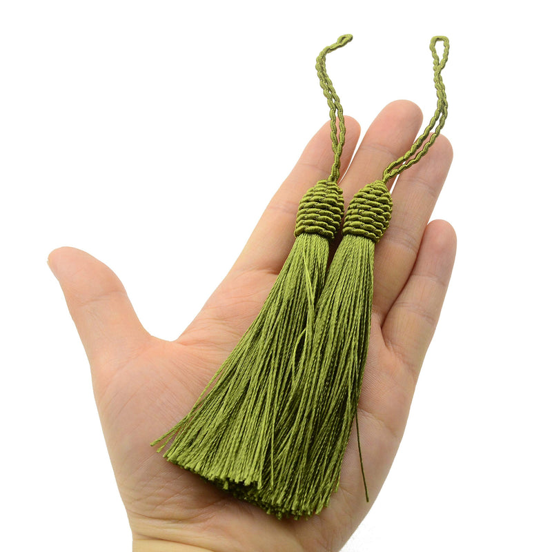 20pcs 15.5cm/6 Inch Silky Floss Bookmark Tassels with 2-Inch Cord Loop and Small Chinese Knot for Jewelry Making, Souvenir, Bookmarks, DIY Craft Accessory (Army Green) Army Grren - NewNest Australia