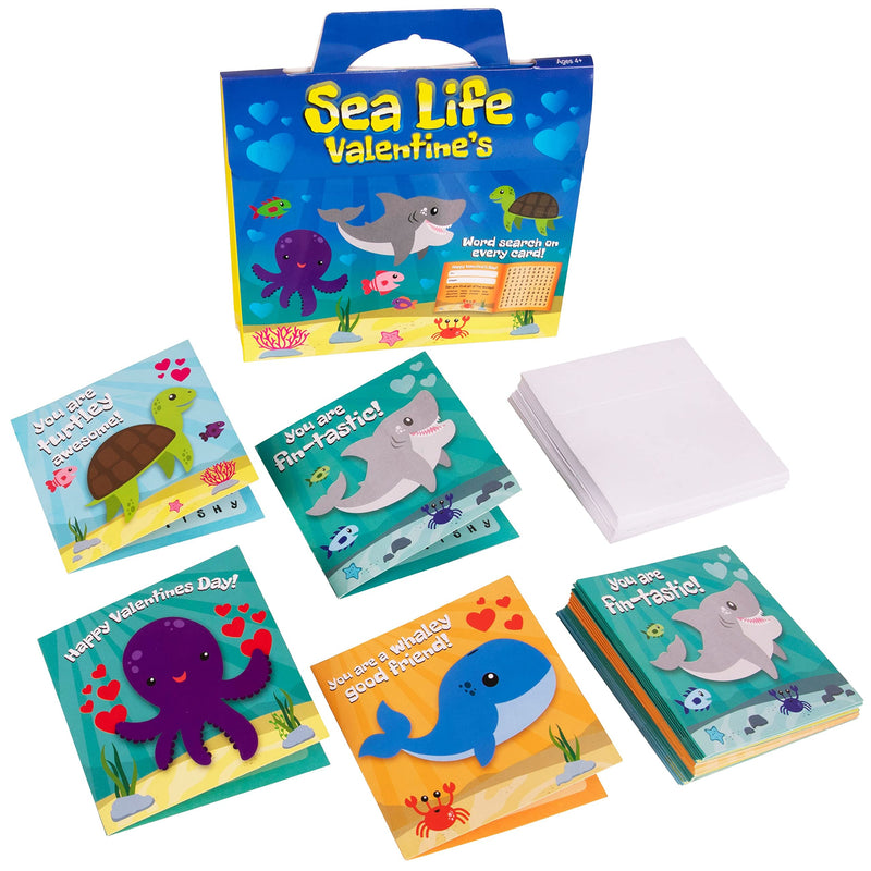 Red Robin Greetings Valentine's Day Cards - Fun Valentine Cards For Kids Sea Life, Word Search Kids Valentines Cards For Boy or Girl (28-Count With Envelopes) - NewNest Australia