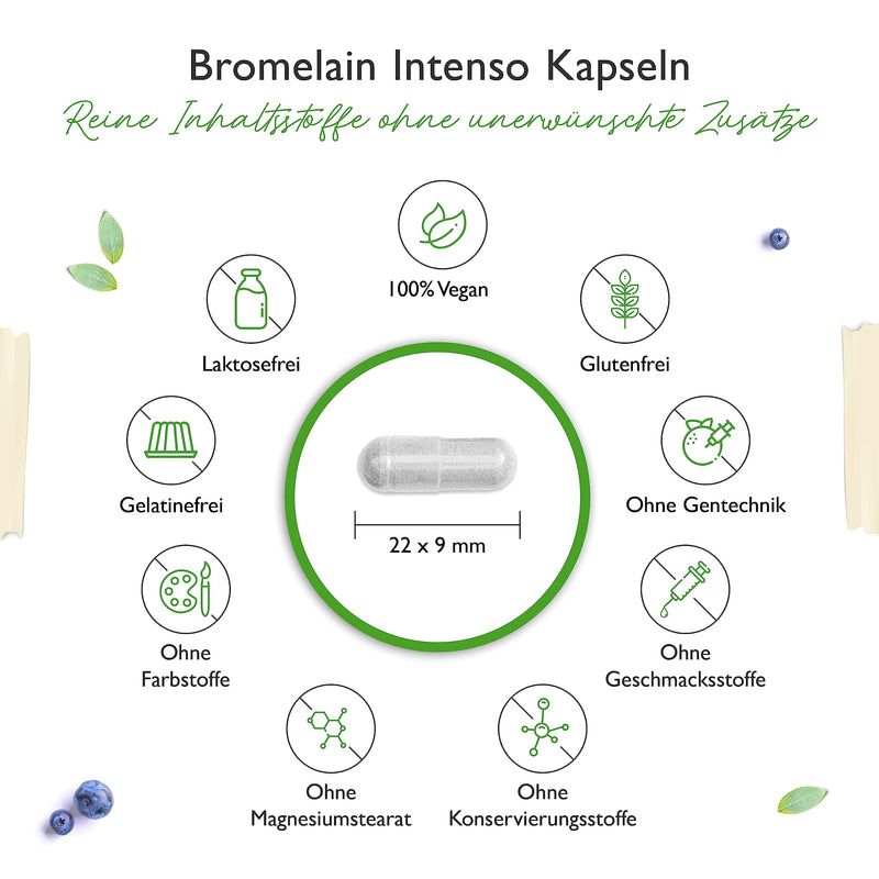 Bromelain Intenso - 750 mg (2000 FIP) - 120 enteric-coated capsules - Natural pineapple extract - Laboratory tested - Vegan - High dosage - NewNest Australia