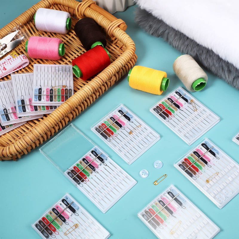 14 Boxes 140 Pieces Mini Quick Fix Sewing Kit Easy Pre Threaded Needle Kit Basic Personal Sewing Kit Plastic Threaded Needle Holder Small Home Travel Sewing Box with Pin Button, Assorted Colors - NewNest Australia