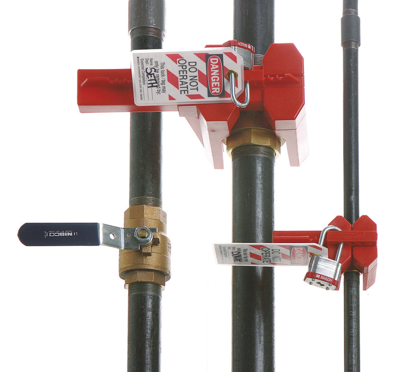 Brady Prinzing Ball Valve Lockout, Small, for 1/2"-2-1/2" Outside Pipe Diameter, Red - BS07A-RD - NewNest Australia