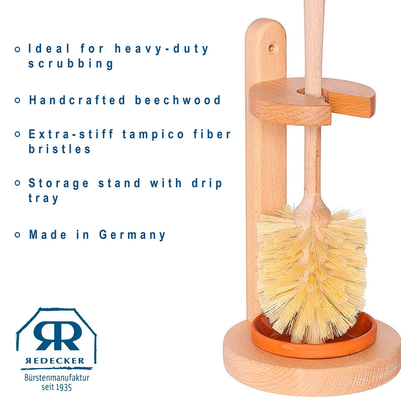 Redecker Oiled Beechwood Toilet Brush Stand with Tampico Fiber Toilet Brush, 9-7/8 inches, Durable Natural Bristles are Heat-Resistant and Retain Shape, Made in Germany - NewNest Australia