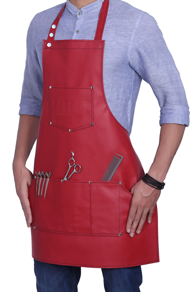 Facón Professional Leather Hair Cutting Hairdressing Barber Apron Cape for Salon Hairstylist - Multi-use, Adjustable with 6 pockets - Heavy Duty Premium Quality - Limited Edition - 28" x 24" (Red) - NewNest Australia