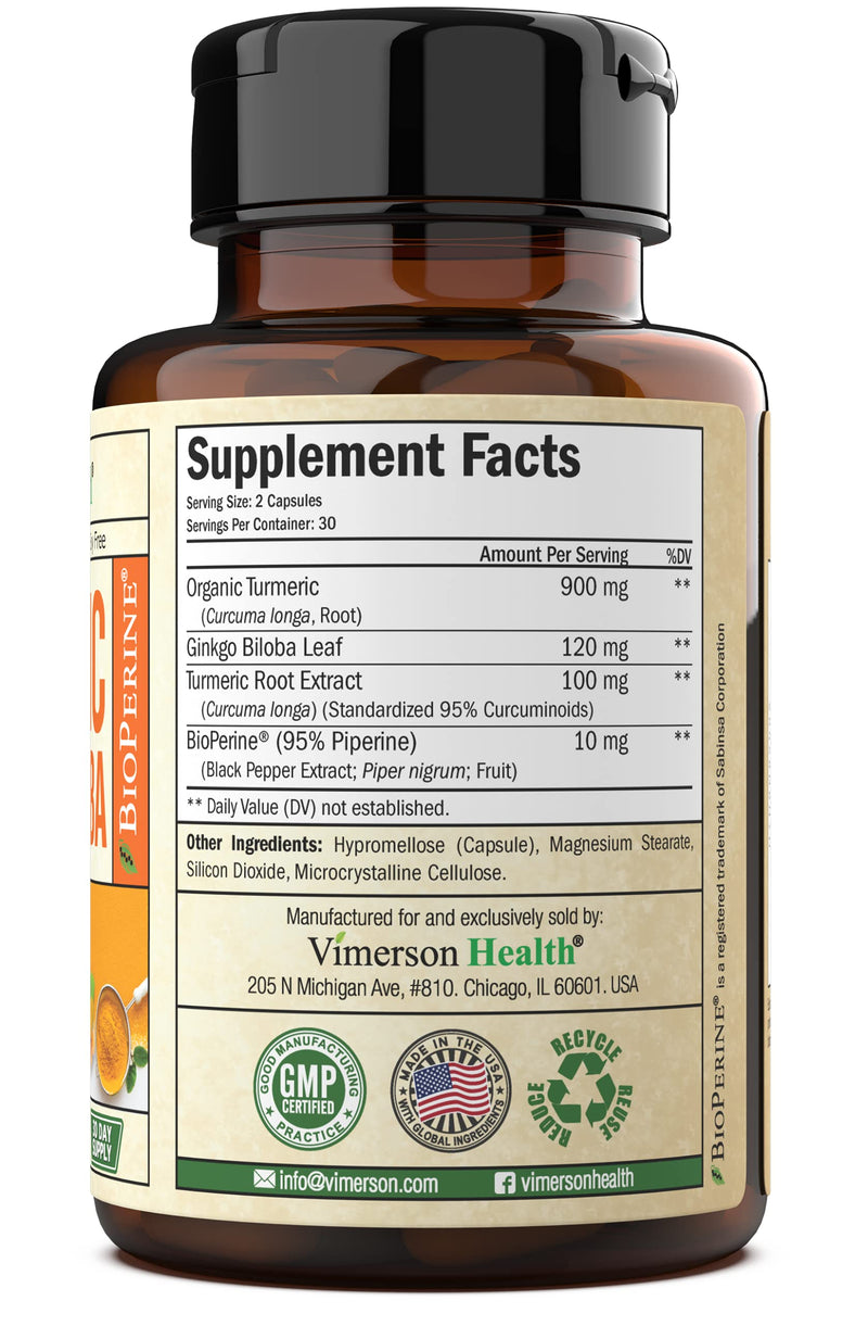 Turmeric Curcumin & Ginkgo Biloba with BioPerine - Herbal Supplement That Supports Focus, Memory, Brain Function, Mental Alertness, Concentration & Healthy Joint Support. 60 Vegan Capsules for Adults - NewNest Australia