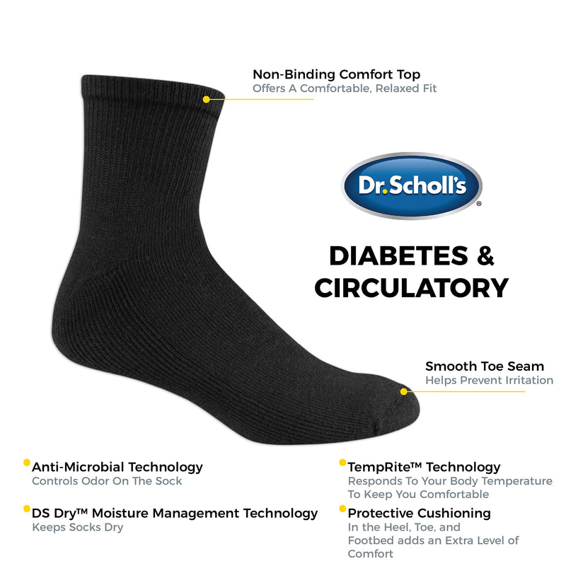Dr. Scholl's mens 4 Pack Diabetic and Circulatory Non Binding Ankle Socks Black One Size - NewNest Australia