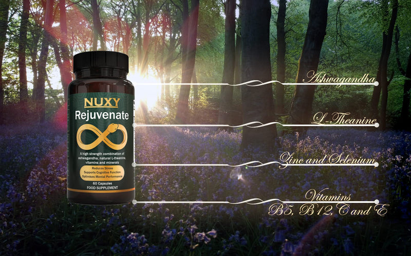 Nuxy Rejuvenate 60 Vegan high Strength Capsules , Ashwagandha , Vitamin E , C , B12 , B5 , Zinc , Selenium , L-Theanine Extract , Quality Ingredients to Assist Immunity Wellbeing , Made in The UK - NewNest Australia