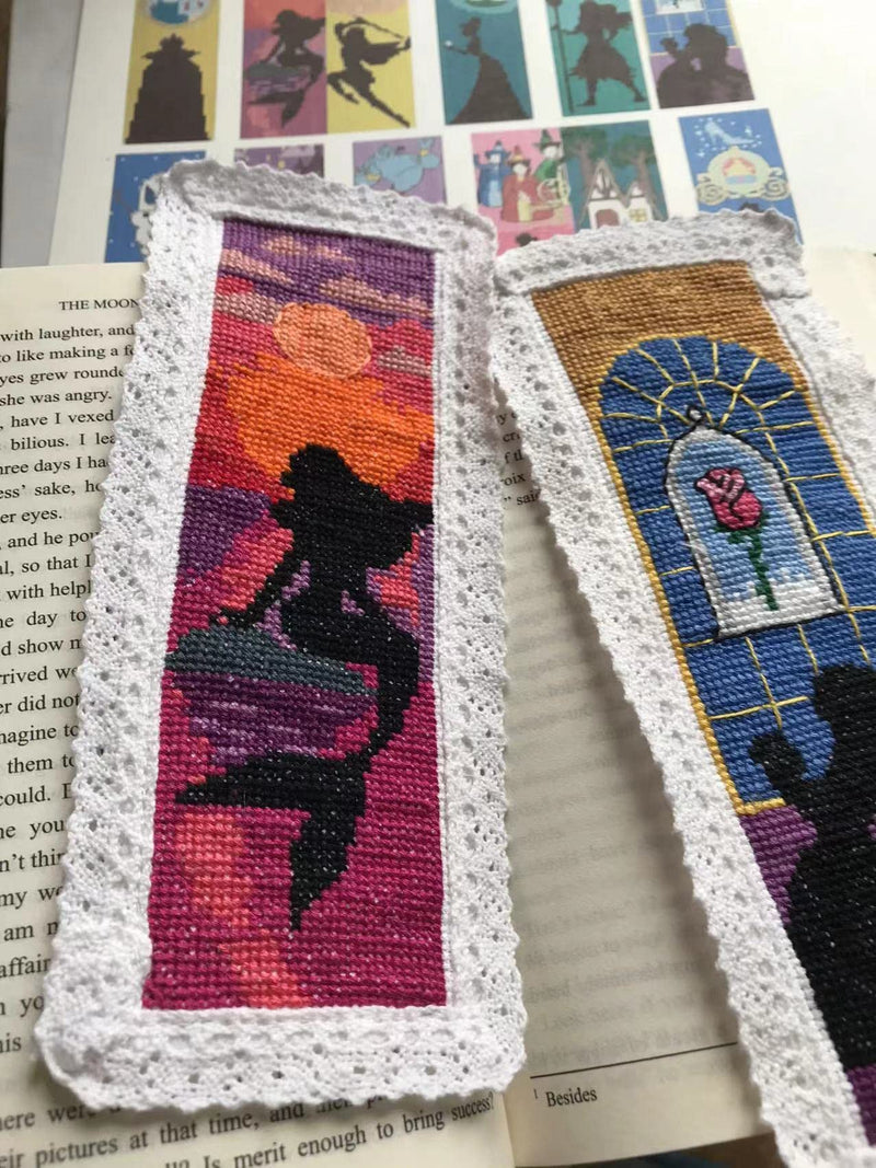 12 Pieces Different Princess DIY Cotton Cross Stitch Bookmark,Cotton Edged Book Mark Classical Fairy Princess Counted Cross Stitch kit - NewNest Australia