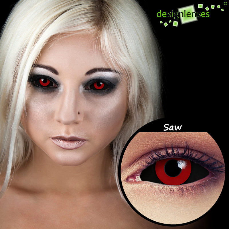 DESIGNLENSES Red black large colored full sclera contact lenses with 22mm diameter, 1 pair (2 pieces) + storage case "Saw" Saw - NewNest Australia