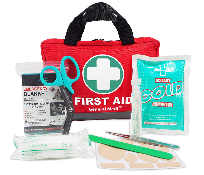 First Aid Kit -309 Pieces- Reflective Bag Design - Including Eyewash, Bandages, Moleskin Pad and Emergency Blanket for Travel, Home, Office, Car, Camping, Workplace Red Kit 2 - NewNest Australia