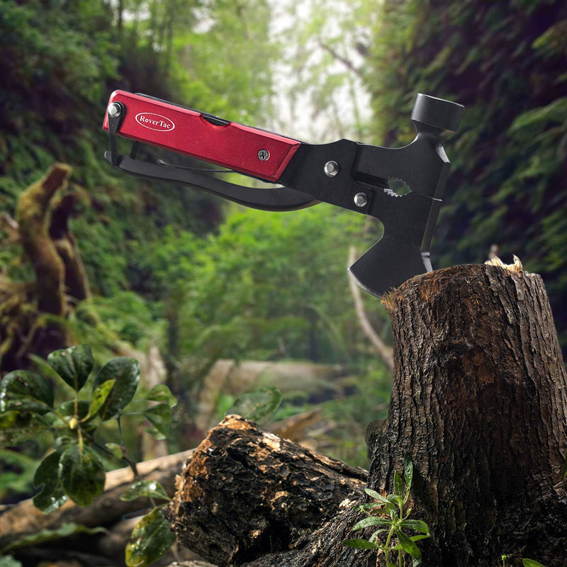 RoverTac Multitool Camping Accessories Survival Gear and Equipment 14 in 1 Hatchet with Knife Axe Hammer Saw Screwdrivers Pliers Bottle Opener Durable Sheath Gifts for Men Women Red - NewNest Australia