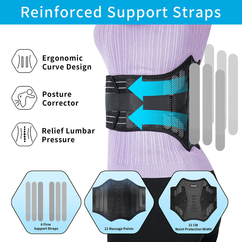 ZINUU Lower Back Support Belt, Back Support Brace with 6 Support Plates, Adjustable Breathable Lumbar Support Brace Back Pain Relief Waist Belt for Men Women Father Gifts(Universal, Waist 70-130cm) - NewNest Australia