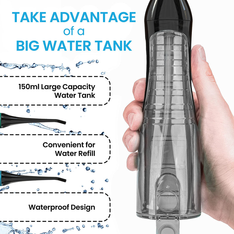 Aquasonic Aqua Flosser - Professional Rechargeable Water Flosser with 4 Tips - Oral Irrigator w/ 3 Modes - Portable & Cordless Flosser - Kids and Braces - Dentist Recommended Black - NewNest Australia