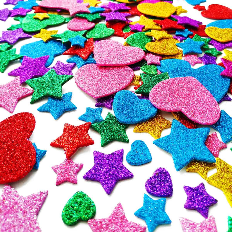 260 Pieces Colorful Glitter Foam Stickers Self Adhesive Stars Mini Heart Shapes Glitter Stickers, Kid's Arts Craft Supplies Greeting Cards Home Decoration Stars&Heart Shapes - NewNest Australia