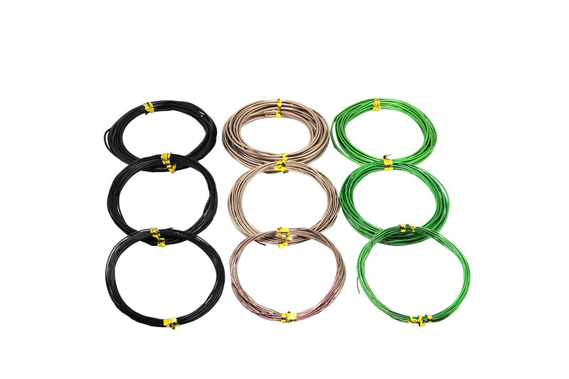 YOURSEE 9 Rolls Bonsai Wires, Anodized Aluminum Bonsai Training Wire with 3 Colors (Black, Brown, Green) and 3 Sizes (1.0 mm, 1.5 mm, 2.0 mm), Total 147 Feet black,green,brown - NewNest Australia