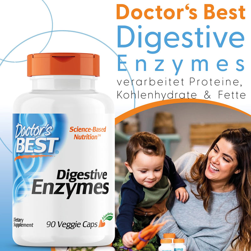 Doctor's Best, Digestive Enzymes, 90 Vegetarian Capsules, Enzyme Mix, Laboratory Tested, Gluten Free, Soy Free, Non-GMO 90 Pieces (Pack of 1) - NewNest Australia