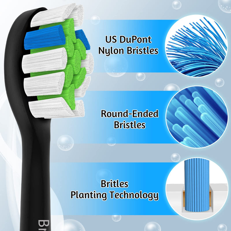 Replacement Toothbrush Heads for Philips Sonicare - Electric Replacement Brush Heads Compatible with Sonicare Protectiveclean, HealthyWhite, FlexCare, EasyClean, 10 Pack Black - NewNest Australia