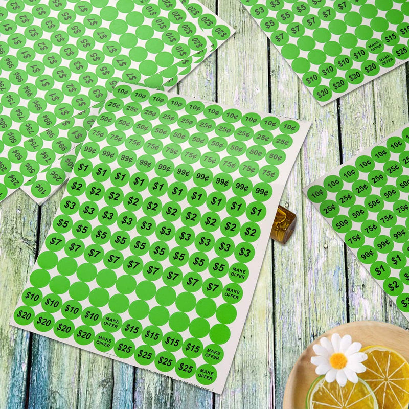 Anronal 2520 Count Garage Sale Pricing Stickers Removable Yard Sale Labels with Prices, 3/4" Round Preprinted Pricing Labels Price Stickers (Green) Green - NewNest Australia