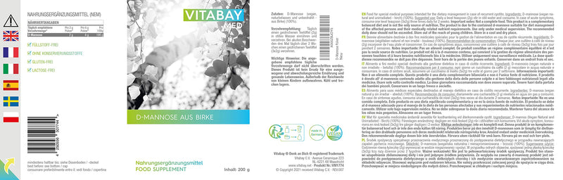 Vitabay D Mannose Birch Powder - 200 G D Mannose Powder Birch Vegan - D-Mannose Powder D Manose Powder D- Mannose D Mannose Birch Dmannosse Powder - Demanose Dmannosse Demannose Manose D Powder - NewNest Australia