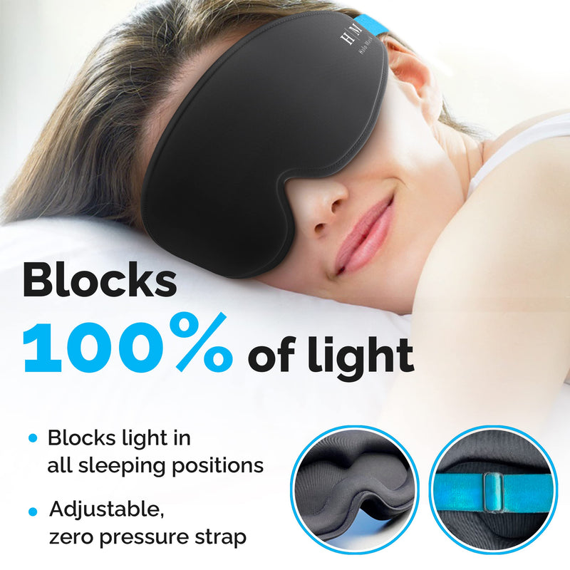 100% Blackout Sleep Masks for Women & Men - Sleeping Mask - Zero Eye Pressure Blackout Eye Mask for Sleeping -Our Halo Sleep Eye Mask Includes a Storage Pouch- Black Eye Mask for Travel or Blindfold - NewNest Australia