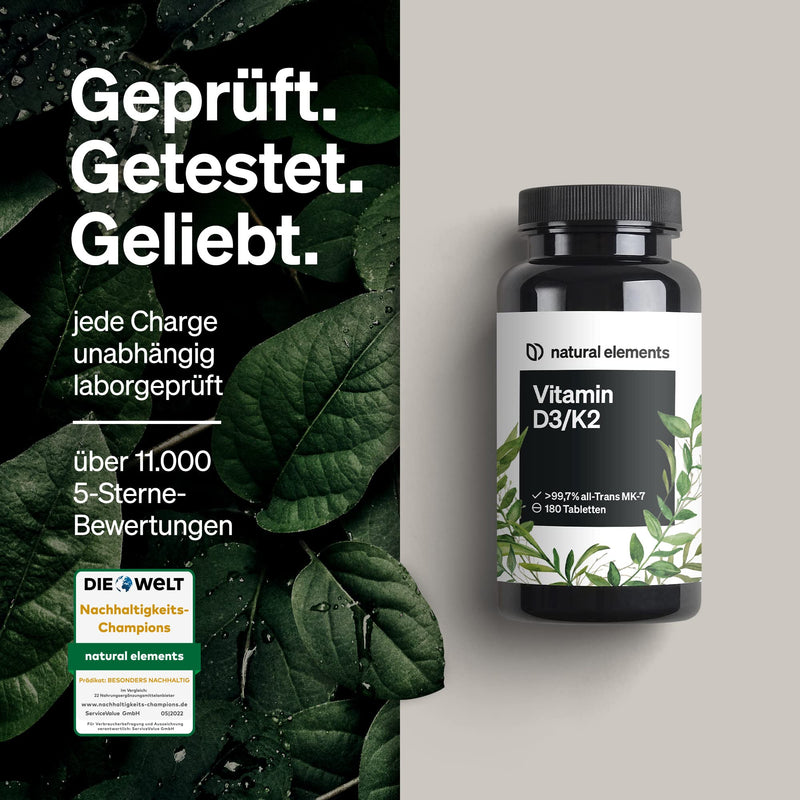 Vitamin D3 + K2 Depot, 180 Tablets, Premium: 99.7+% All Trans MK7 (K2VITAL® by Kappa) + 5,000 IU Vitamin D3, High Dose and Made in Germany - NewNest Australia