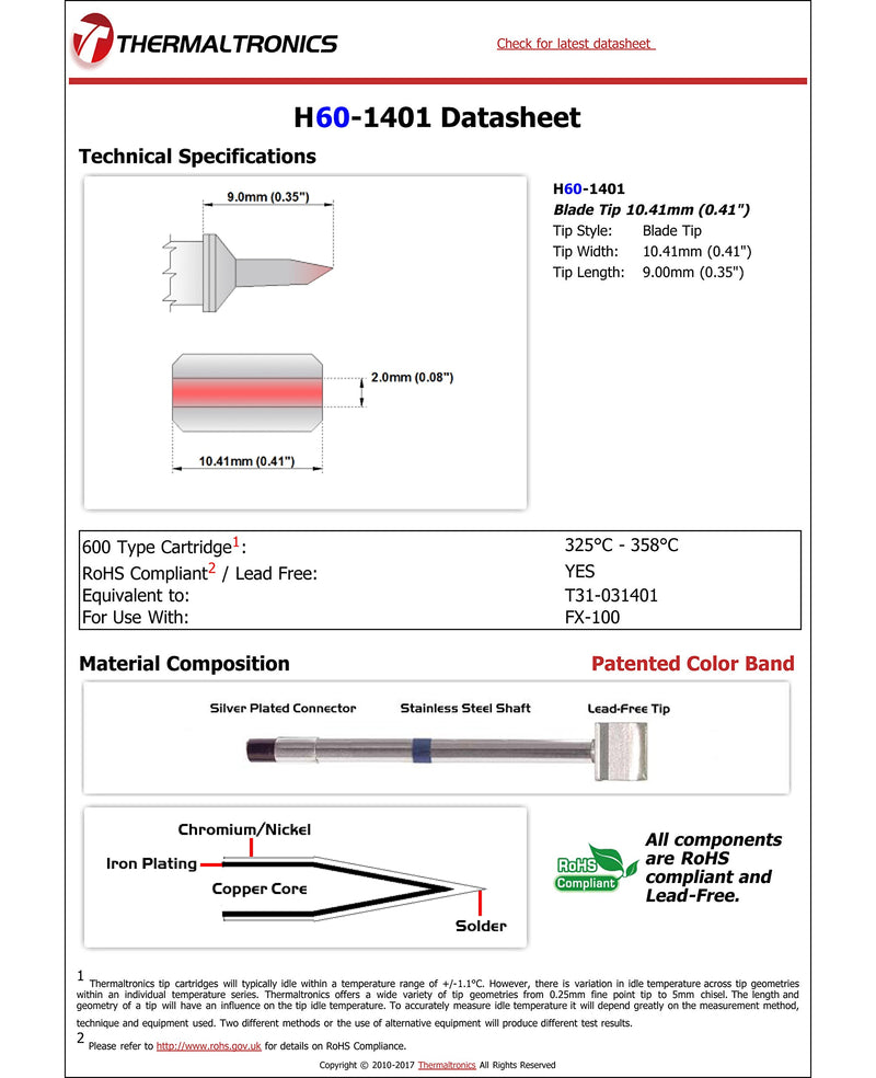 Thermaltronics H60-1401 Blade Tip 10.41mm (0.41in) interchangeable for Hakko T31-031401 - NewNest Australia