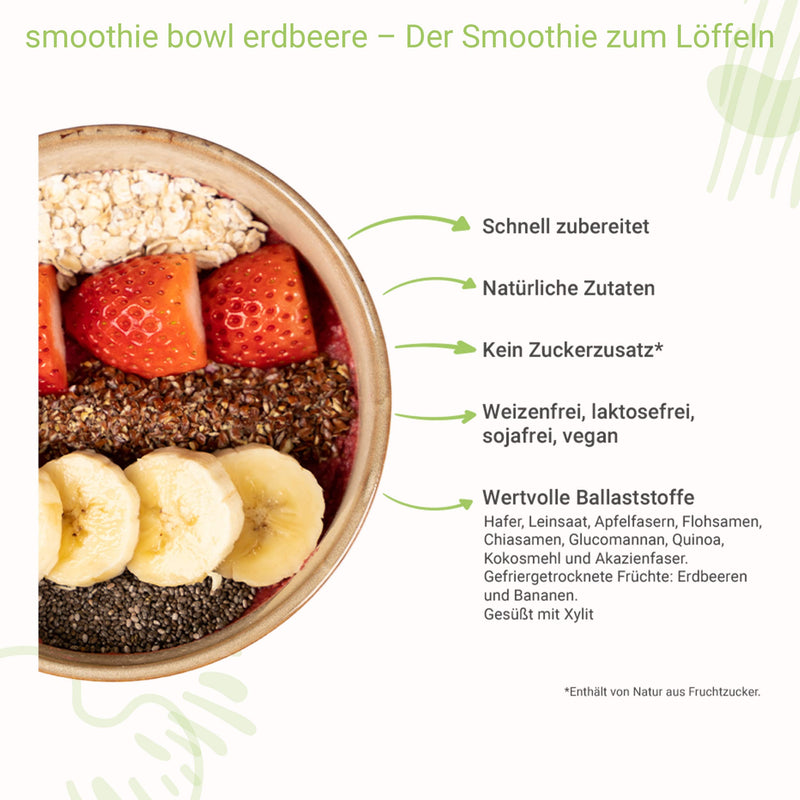 Smoothie bowl strawberry 400g | Fiber-rich smoothie bowl for spooning with linseed, apple fiber, psyllium seeds, chia seeds, quinoa, coconut flour & acacia fiber & more Vegan & 100% Natural - NewNest Australia