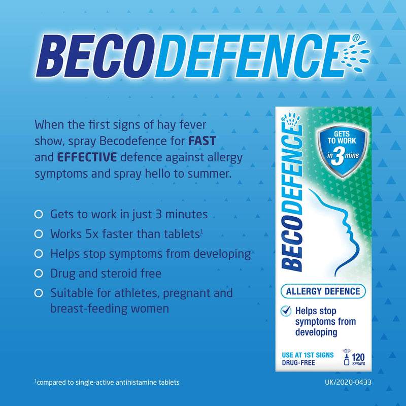 Becodefence, Nasal Spray – AllergyHay Fever Defence from the First Signs of Symptoms – Gets to Work in 3 Minutes NonDrowsy 120 Sprays, 20 ml Adult - NewNest Australia