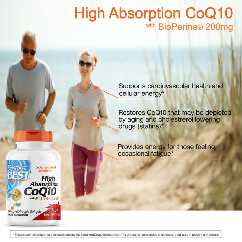 Doctor's Best High Absorption CoQ10 with BioPerine, Vegetarian, Gluten Free, Naturally Fermented, Heart Health & Energy Production, 200 mg 60 Veggie Softgels - NewNest Australia