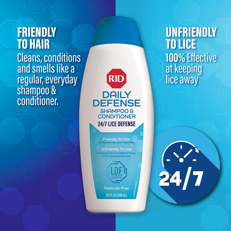 RID Daily Defense Lice Shampoo & Conditioner, Used Daily Provides 24/7 Defense Against Head Lice, 100% Effective, 10.1 Ounce - NewNest Australia